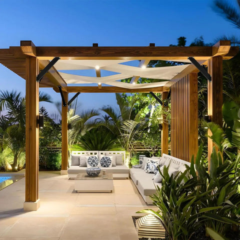 Heavy Duty 45 Degree Corner Support Brackets Built Like A Tank Rock Solid Steel Angle Braces used in modern wooden pergola.