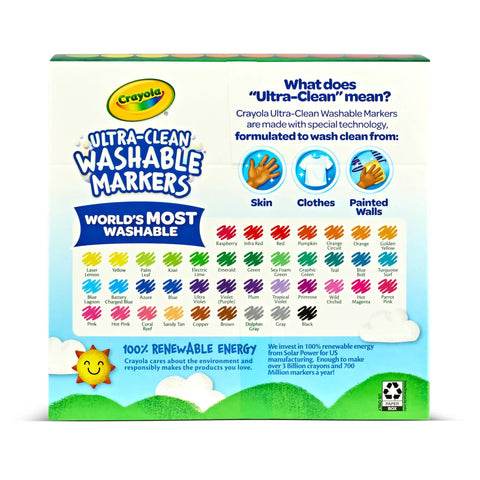 Ultimate Washable Broad Line Marker Haul 40 Pieces Assorted Brilliant Shades Kid Friendly Art Bundle packaging showing color options.