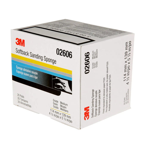 Box of Softback Sanding Sponge Set, 20 Pack, Medium Grit for Wet or Dry Sanding with product details visible on packaging