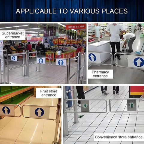 Built Tough Automatic Metal Swing Gate For Store Entrances at various locations including supermarket, pharmacy, fruit store, and convenience store.