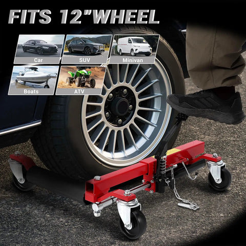 Get That Heavy Ride Sweeping across The Garage with This Badass Set of 4 Car Wheel Dollies, 12 inch wheel fit, hydraulic foot pedal for smooth lift.