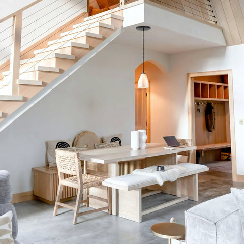 Kiven Instant Light Conversion Kit for 4/5/6inch Hole, 1-Light Glass Farmhouse Lighting pendant above a light wood dining table.