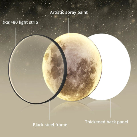 Dimmable Moon Wall Light 23 Inch With Remote Control Plug In Modern LED Wall Lamp 30W Black Night Light with artistic spray paint