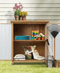 Outdoor Wood And Metal Storage Cabinet With Waterproof Roof For Garden Tools Magnetic Door Four T Hinges Four Adjustable Feet