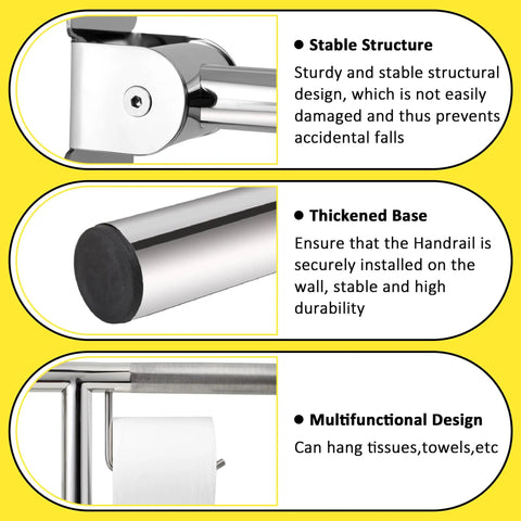 Close-up of Top Tier Stainless Steel Toilet Grab Bar showcasing stabilized structure and thickened base for durability.