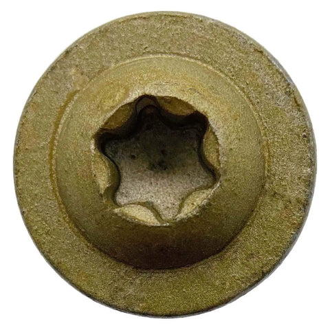 Close-up of Heavy Duty Exterior Coated Lag Screw 14 By 5 Inch Torx And Star Drive Wood Screw With Modified Truss Washer Head