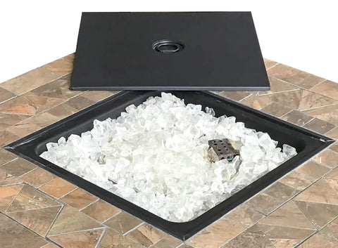 Outdoor Propane Fire Pit Table Top With 40,000 BTU, 30x30 Inch Square Tile Table Top, with white fire glass and burner cover