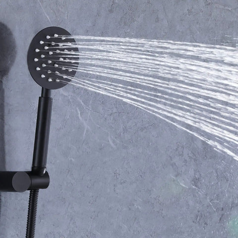 Handheld sprayer of Three-Handle Wall Mounted Shower System With High Pressure 10-Inch Rain Shower Head And Handheld Sprayer