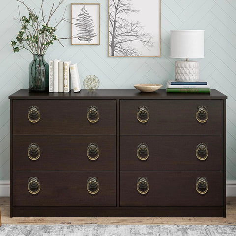 Dresser with 10 Pack Bronze Ring Pull Handles For Cabinets And Drawers Single Hole Design 1.36 Inch Diameter