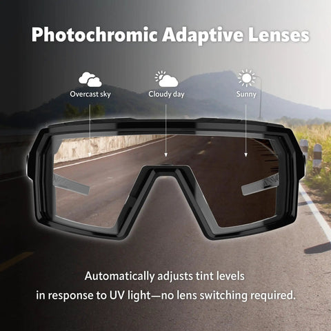 Badass Photochromic Safety Glasses with No Cap Impact Resistance for Cycling and Motorcycle Riding Featuring Rustproof Frames and Lightweight ANSI Z87 Approved Gear That Slaps for Worksite or Outdoor Adventures with adaptive lenses.