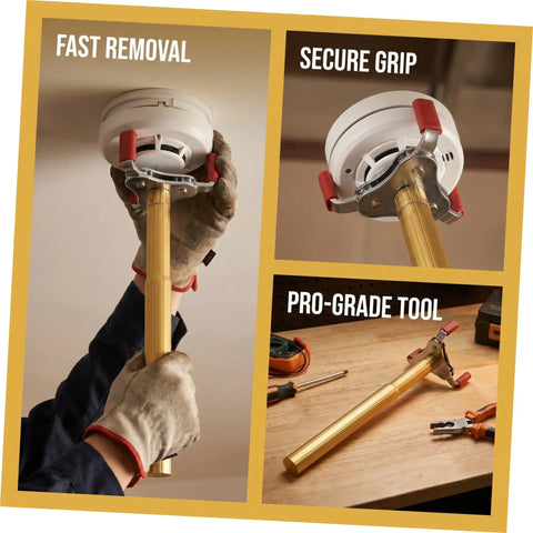 Full Size Heavy Duty Aluminum Claw Attachment For Snagging Ceiling Smoke Alarms Quick Up Top Extractor Hardware Smooth Operator Safety Inspection Gear in use not removing a ceiling smoke alarm.