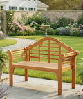 Foldable Outdoor Eucalyptus Wood Bench For Two 49 Inch Wide Two Person Loveseat Heavy Duty Solid Wood Frame With 800 Lb Capacity Space Saving Garden Patio Seating For Deck Porch Poolside And Balcony in garden setting