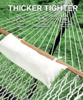 Double Rope Hammock With Stand Included, 12ft Heavy Duty Stand, 2 Person Traditional Cotton Rope Hammocks With Pillow