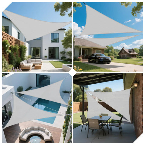 Equilateral Triangle Shade Sail 6 Ft By 6 Ft By 6 Ft Outdoor Sun Blocking Canopy for patio garden deck pergola, light gray fabric.