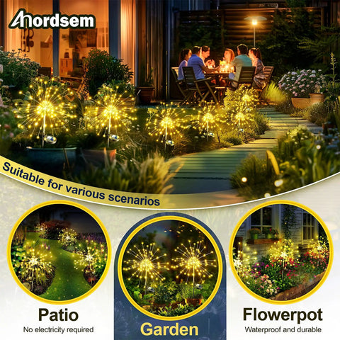Two Pack Solar Firework Copper Wire Lights For Outdoors With 120 LED Beads Bendable Twinkle Beams Waterproof Garden Decor glowing in yard
