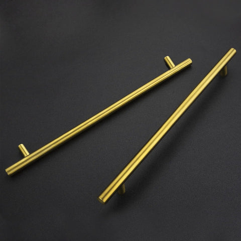 Top Notch Brushed Brass Cabinet Handles 30 Pack Drawer Pulls With 10 Inch Hole Centers Dang Solid Rust Resistant Stainless Steel Heavy Duty Kitchen Hardware Upgrade - close-up view of brushed brass handles on dark background.