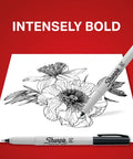 Premium Ultra Fine Permanent Markers In Black Offer A Solid Twelve Pack Kit With Fast Dry Ink shown on a floral sketch.