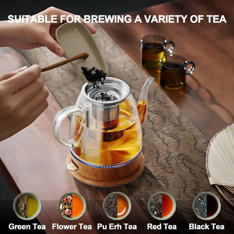 Glass Electric Kettle With Removable Stainless Steel Infuser 1 Liter Dual Purpose For Tea Coffee And Hot Water Auto Shut Off Boil Dry Protection BPA Free Easy Pour Design