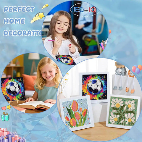 Football Diamond Art Kit For Kids With Frame 7 By 7 Inch Diamond Painting Craft For Ages 4 8 12 Great Gift And Home Wall Decor Includes Canvas Crystals Frame Pen Tray And Adhesive displayed on table