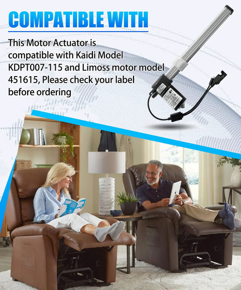 KDPT007-115 Linear Actuator Replacement For Electric Sofa Lift Chairs And Power Recliners Kaidi Motor compatibility display