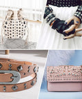 Genuine Brass Mushroom Leather Rivets Featuring Hella Durability Straight Up Smooth Gold Button Fasteners Excellent For Custom Handbags Belts And DIY Craft Repair Projects showcased on stylish accessories.