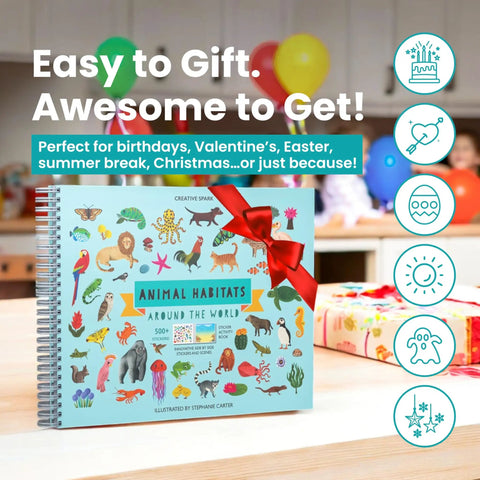 Totally Awesome Animal Habitats Sticker Book Jam Packed With 500 Plus Bright Stickers And Twelve Super Fun Coloring Pages For Curious Kids Who Dig Wildlife And Nature Scenes, spiral-bound with colorful illustrations.