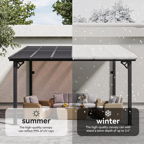 10X12 Outdoor Gazebo For Patio And Deck With Sloped Roof Wall Mounted Tough As Nails Pergola Awnings in summer and winter settings