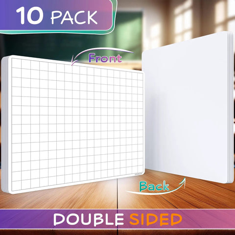Flexible 11x14 Dry Erase Sheets For Math Practice With Quad Graph Whiteboard Sheets Classroom Pack Of 10 showing front and back.