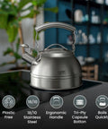 Whistling Tea Kettle For Stovetop 2.3 Quart Stainless Steel Teapot Food Grade For Kitchen Induction Gas And Electric Ready Ergonomic Handle Fast Boil Durable Design on stovetop