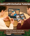 Two people learning from laptop tutorial with Beginner Friendly Wood Carving Kit For Adults And Kids 13 Piece Whittling Tools Bird Carving Set With Safe Wood Carving Knife For Learning DIY Crafts And Hobbies Great Gift Idea.