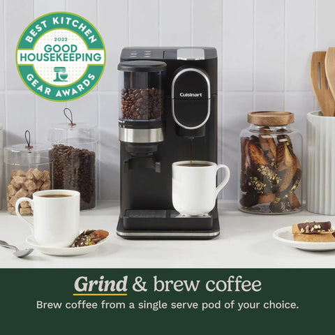Single Serve Coffee Maker And Grinder For Home Or Office All In One No Fuss Setup stainless steel finish on kitchen counter
