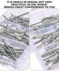 Close-up of 140 Piece Aluminum Blind Rivet Kit With Flange Long Grip Pop Rivets For Auto And Furniture Repairs in case