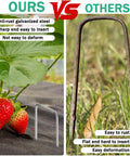 Comparison of heavy duty landscape stakes showing our anti-rust galvanized steel stake versus a rusty competitor's stake