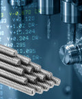 Front view of ten 3/8-16 UNC 304 stainless steel fully threaded rods, 2-inch length