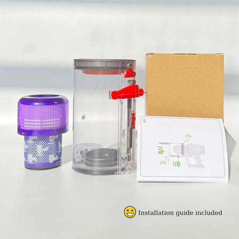 Beefed Up Large Dust Bin Replacement For V11 V15 SV14 SV15 SV22 Vacuum Cleaners With 1 HEPA Filter, boxed with guide