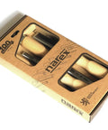 Packaging of Bevel Edge Wood Handle Chisel Set Four Piece For Real Woodworking, CrMn steel blades visible, Czech made