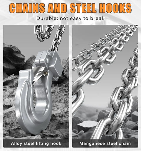 Beefy Aluminum Alloy Hand Chain Hoist 1 Ton Capacity 2200 Lb with alloy steel lifting hook and manganese steel chain