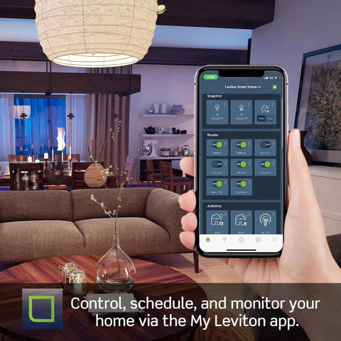 Slick WiFi Smart Dimmer Switch With Hassle Free App Control Smooth Fade Dimming And Remote Vibe Tweaks For Home And Office In Classic White Decorator Wall Plate, shown with app in hand.