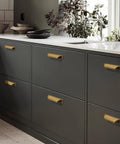 Heavy Duty 10 Pack Of Three Inch Antique Brass Cabinet Pulls With Slick Zinc Alloy Build And Tight Screw Placement For Kitchen Drawers on modern cabinets.