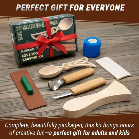 Wood Spoon Carving Kit For Beginners Diy04 With Sloyd Knife And Hook Knife Basswood Blank set with tools and gift box.