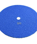 Blue pad from the 7 Inch Wet Diamond Polishing Pad Set, grit 50, Velcro-backed, resin bonded for granite, marble, stone surfaces.