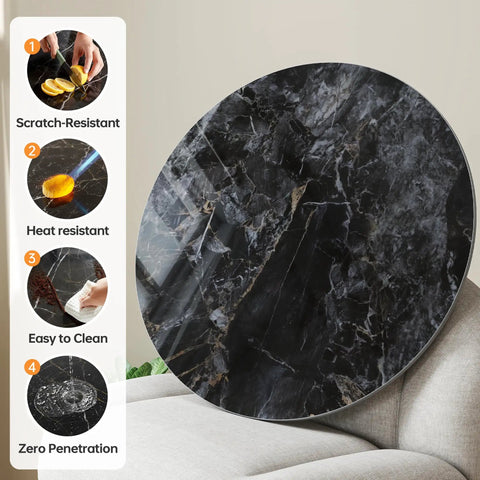 Smooth Operator 35.5 Inch Lazy Susan Turntable With Grip Tight Non Slip Base Heavy Duty Silent Spin Serving Tray For Kitchen Or Living Room Glossy Black top view showcasing scratch-resistant and heat-resistant finish.