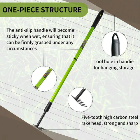 Handy Tiny Garden Rake With Telescoping Handle 27 To 39 Inches Non Slip Grip Elderly Friendly Mini Rake, features and design details