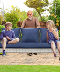 Heavy Duty 900 Lbs Porch Swing Chair For Three Folks Outdoor Rattan Patio Lounge With Cup Holder And Steel Chains in garden