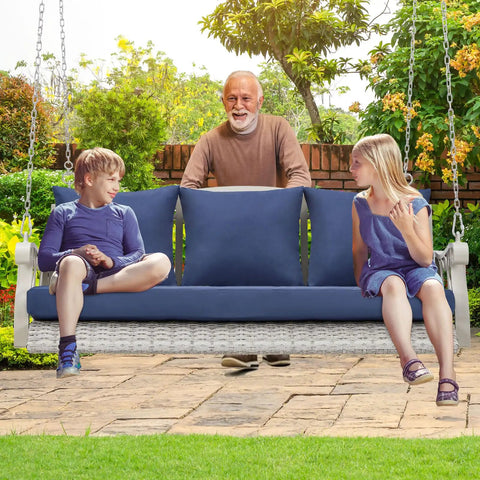 Heavy Duty 900 Lbs Porch Swing Chair For Three Folks Outdoor Rattan Patio Lounge With Cup Holder And Steel Chains in garden