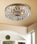 Antique Silver French Empire Crystal Semi Flush Mount Chandelier LED Ceiling Light Fixture For Dining Room Bathroom Bedroom Living Room Drop Dead Gorgeous 4 E12 Bulbs Required Diameter 14 Inches Height 8 Inches, shown installed in room