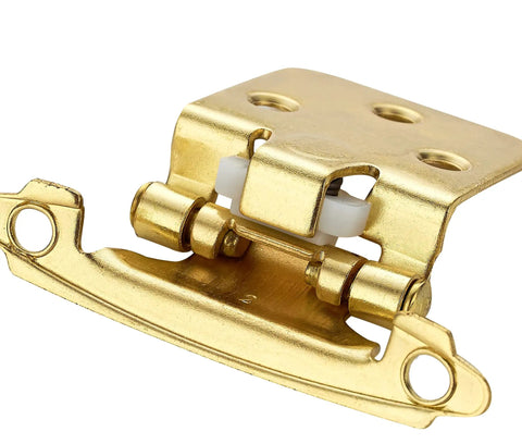 Close-up of Heavy Duty Gold Overlay Cabinet Hinges 1/2 Inch Face Frame Model with cushion bumpers and hinge pin.