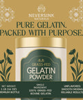 Grass Fed Unflavored Gelatin Powder For Everyday Cooking And Baking, 11g Protein jar with label details and decorative design