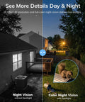 Rugged 2K Wireless Solar Security Camera For Outdoor Home Monitoring Powers Up With A Heavy Duty 5000mAh Battery image comparing night vision and color night vision.