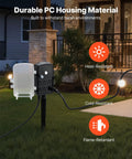Built Tough Outdoor Power Stake With 100 Foot Extension Cord And Locking Weatherproof Cover, Six Socket Yard Strip for outdoor use.